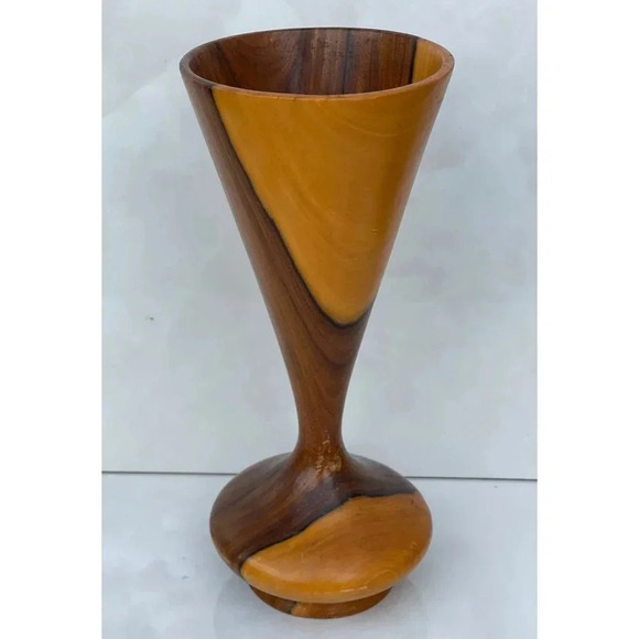 Vintage Wooden Bud Vases Hand Turned Wood Decorations Brown 4"x8.5" - Picture 3 of 7